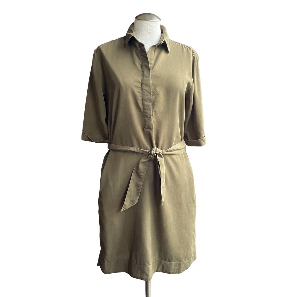 LOFT Olive Green Short Sleeve Button Front Collared Belted Shirtdress sz Small